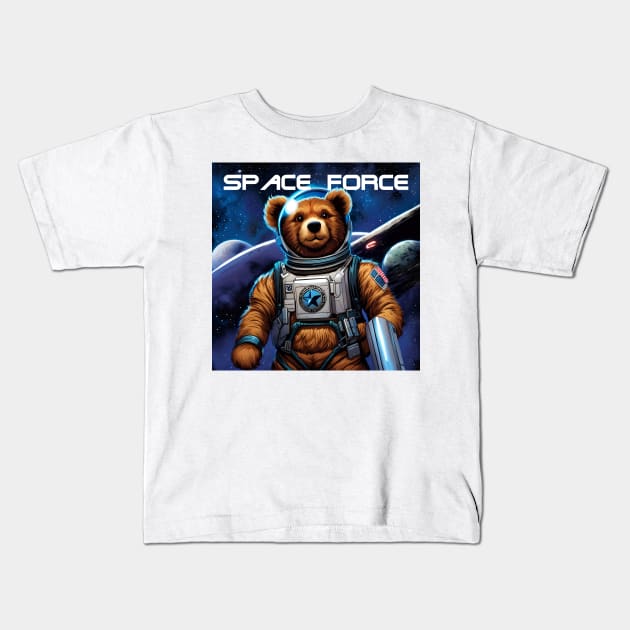 Teddy as a new recruit in the space Force Kids T-Shirt by Colin-Bentham